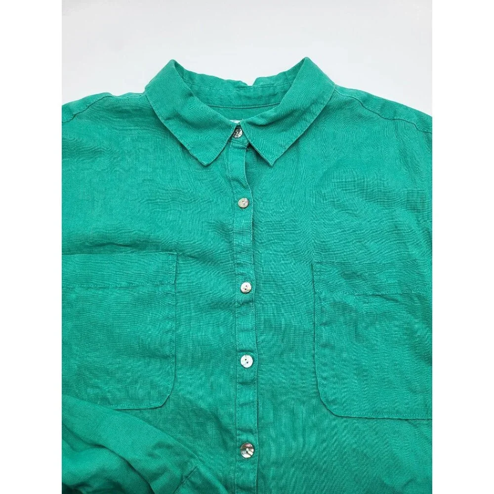 Rachel Zoe Women's XL Green 100% Linen Button Up Long Sleeved Blouse - Picture 8 of 8